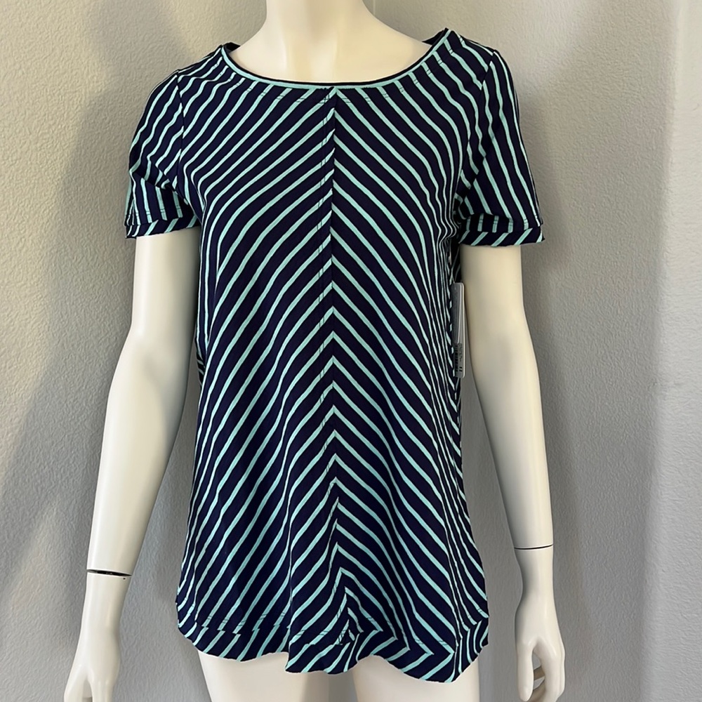 NWT Soft Surroundings Women 
Indra Striped Blue Tunic T-Shirt
Pima Cotton